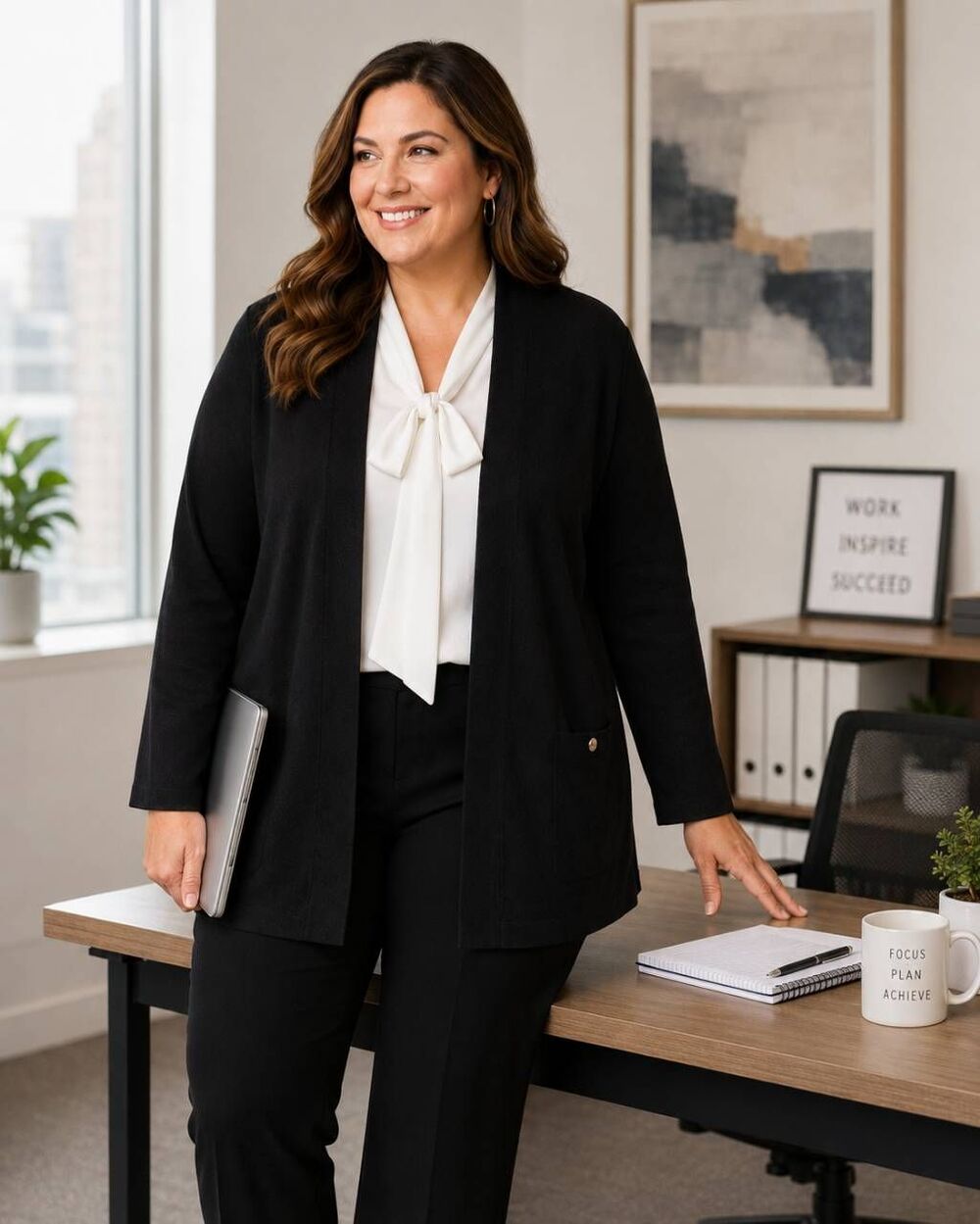 Jones New York Collection Womens Black Open Long Sleeve Cardigan Sweater 2X